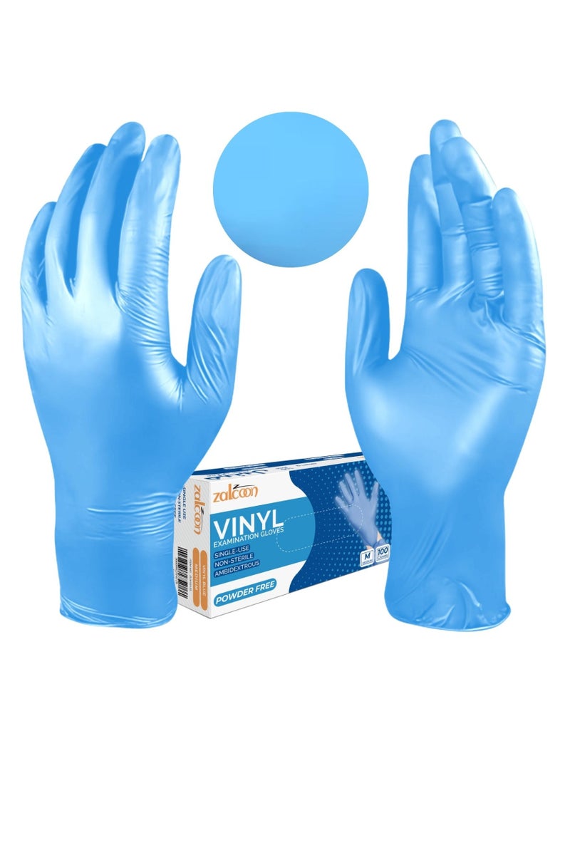 Zalcoon Blue Clear Disposable Gloves, 4.5g latex free Powder Free Gloves for light use, Home, Cleaning, Food Prep, Food safe and Non-Sterile Large (L) (1 Pack x 100 Pieces) - Image 1