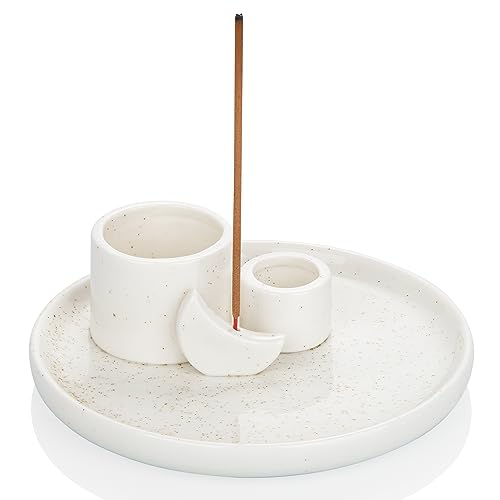 ZenBless 4 in 1 Incense Burner Holder, Palo Santo Holder, Sage Holder for Burning, Incense Holder for Sticks, Candle Holder, Ceramic Ash Catcher Tray for Meditation Yoga Room Home Decor (White) - Image 4