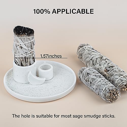 ZenBless 4 in 1 Incense Burner Holder, Palo Santo Holder, Sage Holder for Burning, Incense Holder for Sticks, Candle Holder, Ceramic Ash Catcher Tray for Meditation Yoga Room Home Decor (White) - Image 2