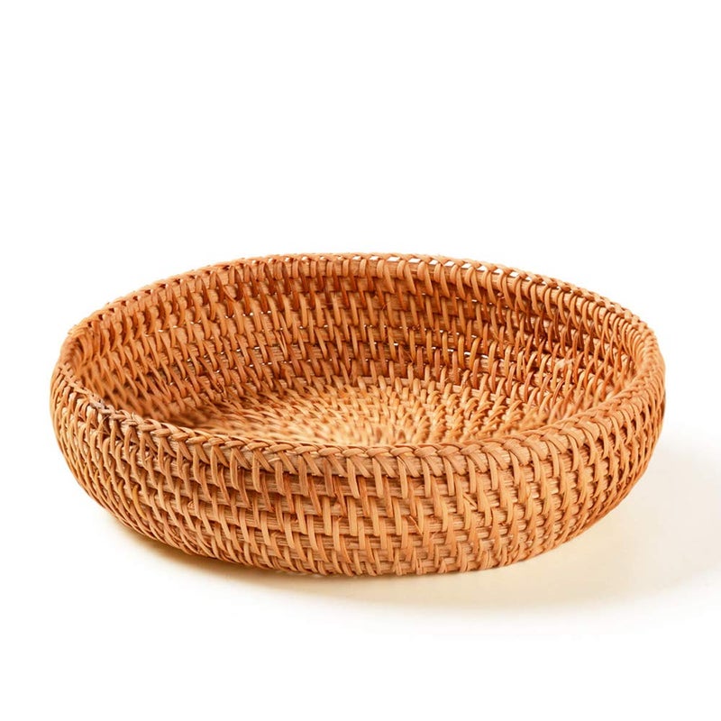 amololo amololo Hadewoven Round Rattan Fruit Basket Wicker Food Tray Weaving Storage Holder Dinning Room Bowl 7Decorative Natural Basket Woven Fruit Basket Bowl for Entryway Table Countertop Small 7