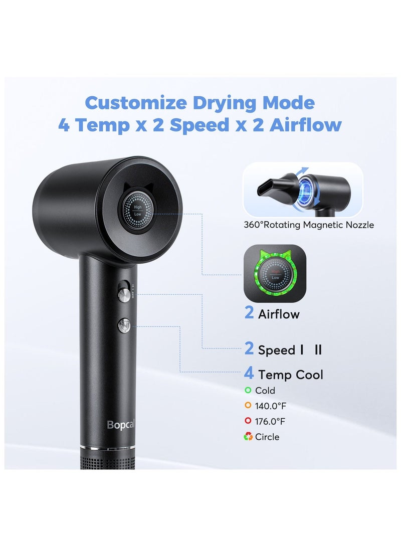 Bopcal 1500w Hair Dryer - Bopcal Ionic Blow Dryer with Concentrator for All Hair Types,110000 RPM High-Speed Fast Drying Lightweight and Quiet, 200 Million Negative Ions Dryer with Thermo-Control - Image 5