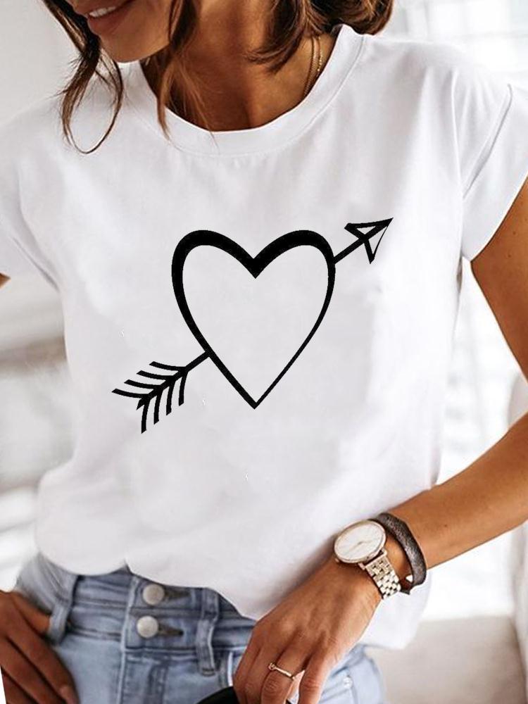 Street Life Pattern Round Neck Printed White T-Shirt Short Sleeve Women'S Wish/ - Image 1
