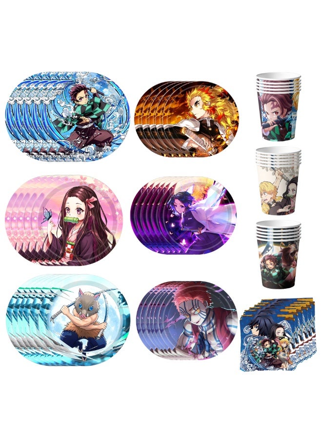FRUITFUL PARTY Demon Slayer Birthday Party Tableware Set for 30 Guests 120PCS Anime Party Supplies with Plates Cups Napkins Kids Demon Slayer Party Decorations - Image 1