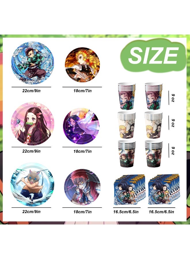 FRUITFUL PARTY Demon Slayer Birthday Party Tableware Set for 30 Guests 120PCS Anime Party Supplies with Plates Cups Napkins Kids Demon Slayer Party Decorations - Image 2