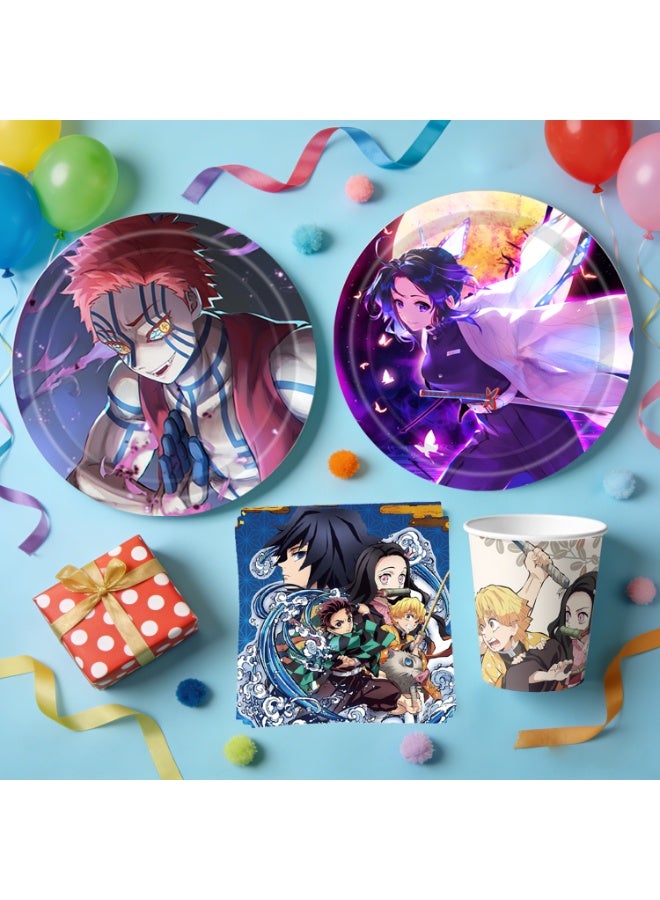 FRUITFUL PARTY Demon Slayer Birthday Party Tableware Set for 30 Guests 120PCS Anime Party Supplies with Plates Cups Napkins Kids Demon Slayer Party Decorations - Image 5