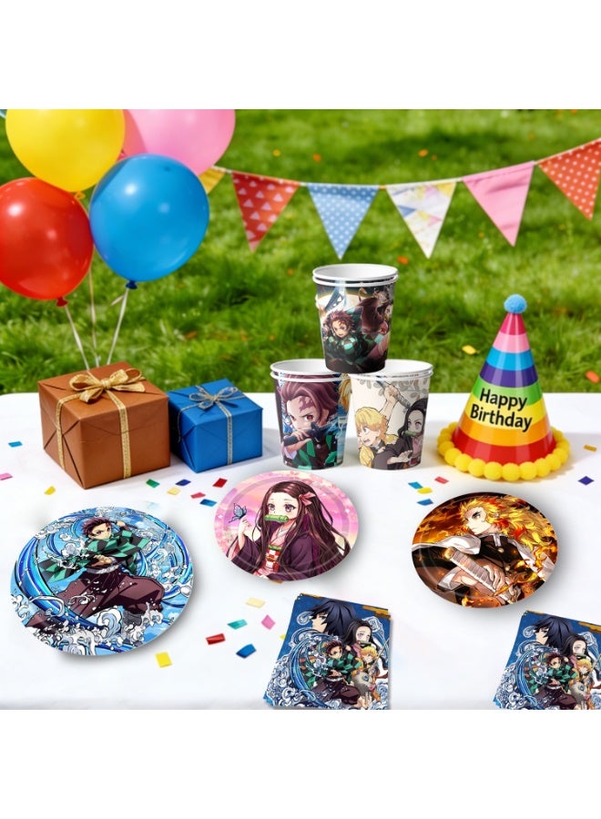 FRUITFUL PARTY Demon Slayer Birthday Party Tableware Set for 30 Guests 120PCS Anime Party Supplies with Plates Cups Napkins Kids Demon Slayer Party Decorations - Image 4