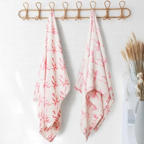 REZIPO 2 Pack Pink Bow Muslin Swaddle Blankets 70% Bambo 30% Cotton Breathable Receiving Blankets Newborn Essentials for Baby Girl Soft and Large 47 x 47 Inches (Bow) - Image 2