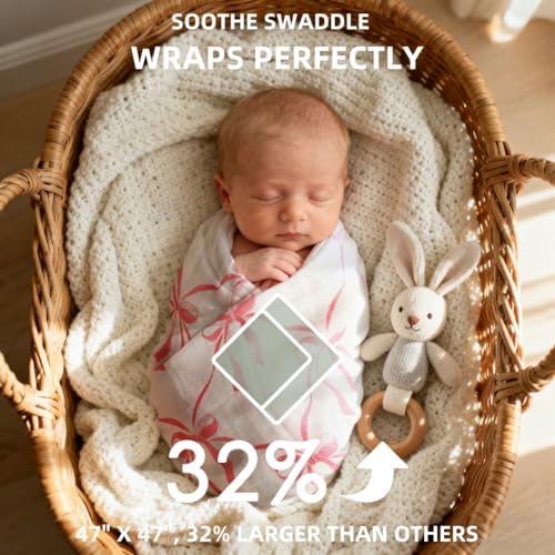 REZIPO 2 Pack Pink Bow Muslin Swaddle Blankets 70% Bambo 30% Cotton Breathable Receiving Blankets Newborn Essentials for Baby Girl Soft and Large 47 x 47 Inches (Bow) - Image 3