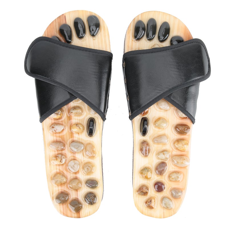 Foot Massage Slippers Pebble Stone Sandal Acupuncture Feet Relax Shoes Health CareBlack 37-38 - Image 1