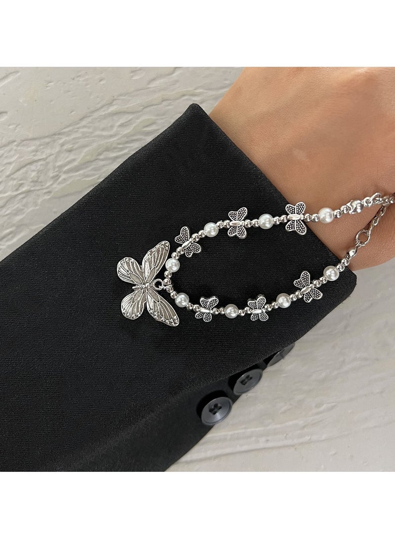 Huitich Silver Color Tone Butterfly Pendant Necklace with Small Beads and Mini Butterfly Charms for Women  - Image 4