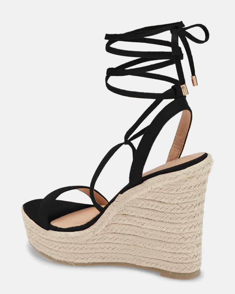 Coutgo Womens Lace Up Wedge Sandals Espadrille Slingback Ankle Cross Strap Platform Suede Open Toe Summer Dress Heeled Shoes 8.5 - Image 3