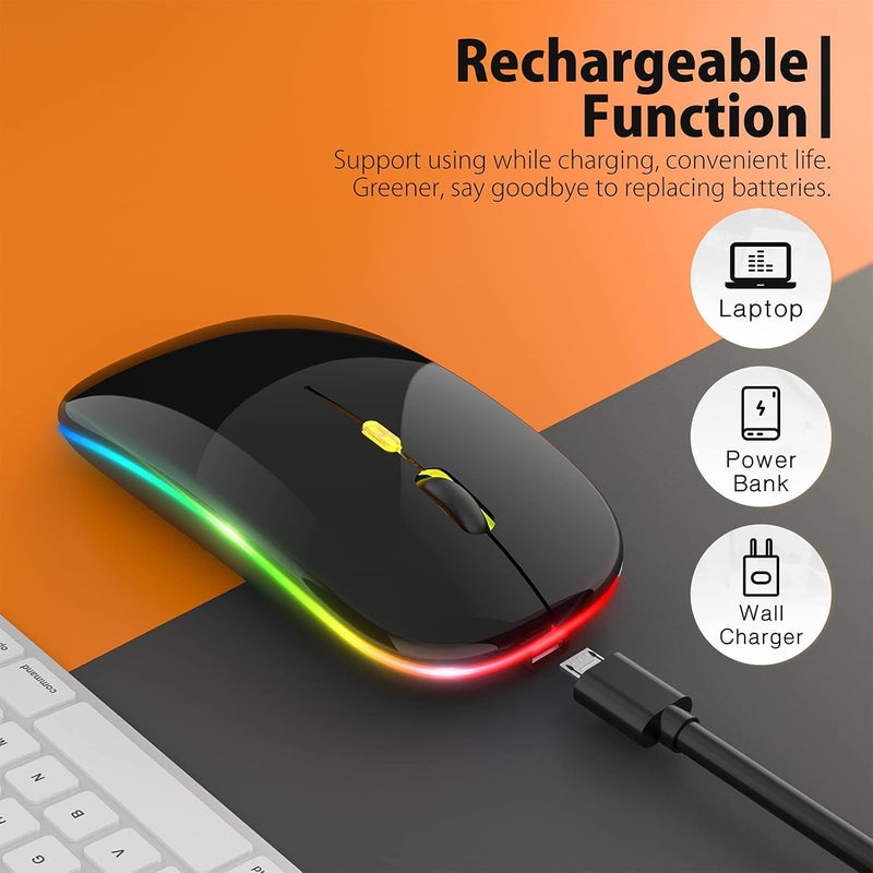 CLUSPEX LED Wireless Mouse, Slim Silent Mouse 2.4G Portable Mobile Optical Office Mouse with USB & Type-c Receiver, 3 Adjustable DPI Levels for Notebook, PC, Laptop, Computer (Bright Black) - Image 2