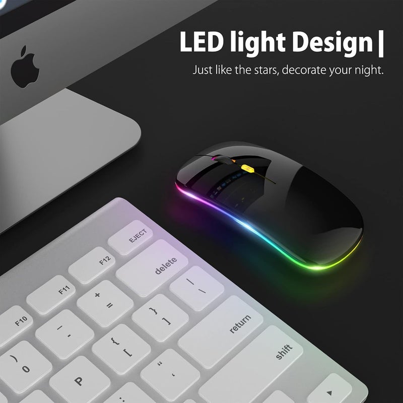 CLUSPEX LED Wireless Mouse, Slim Silent Mouse 2.4G Portable Mobile Optical Office Mouse with USB & Type-c Receiver, 3 Adjustable DPI Levels for Notebook, PC, Laptop, Computer (Bright Black) - Image 5
