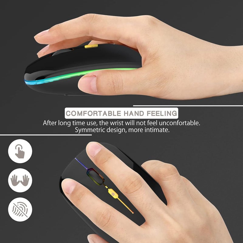 CLUSPEX LED Wireless Mouse, Slim Silent Mouse 2.4G Portable Mobile Optical Office Mouse with USB & Type-c Receiver, 3 Adjustable DPI Levels for Notebook, PC, Laptop, Computer (Bright Black) - Image 3