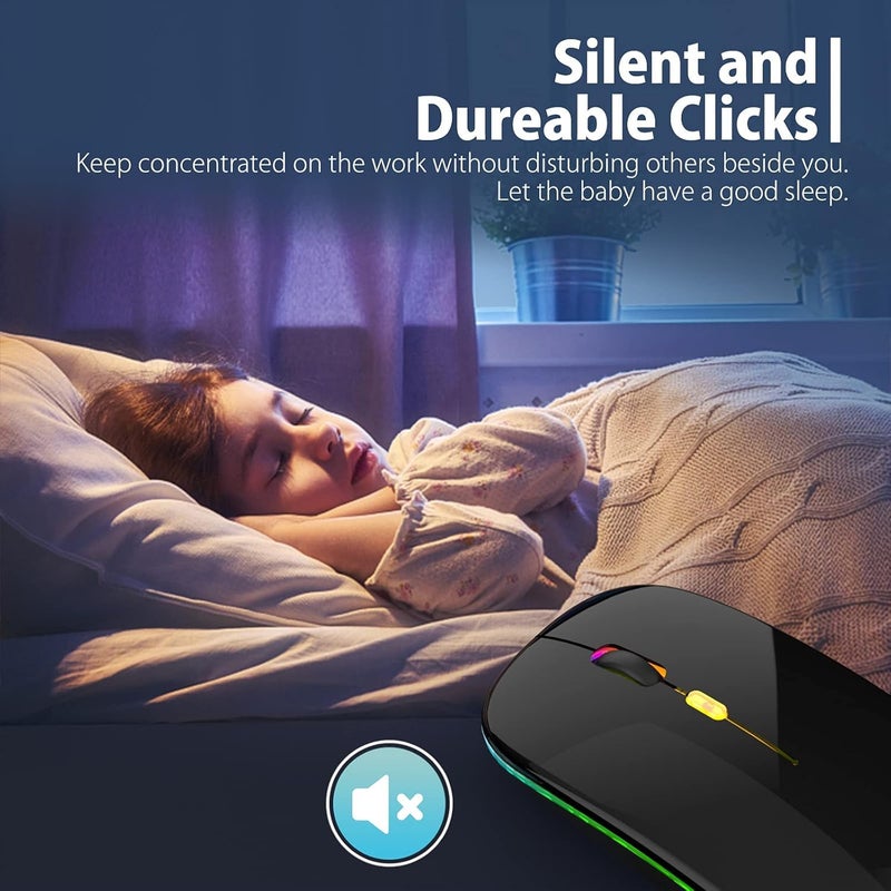 CLUSPEX LED Wireless Mouse, Slim Silent Mouse 2.4G Portable Mobile Optical Office Mouse with USB & Type-c Receiver, 3 Adjustable DPI Levels for Notebook, PC, Laptop, Computer (Bright Black) - Image 4