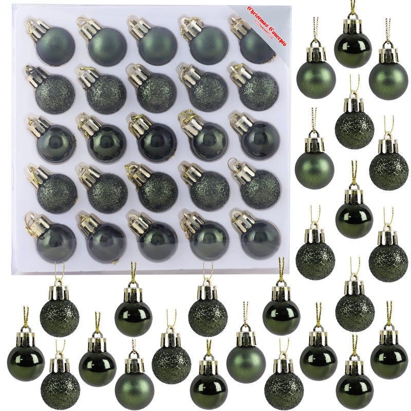 Christmas Concepts Pack of 2525mm 25cm 1 Mini Christmas Tree Baubles  Shiny Matte  Glitter Decorated Baubles Forrest Green