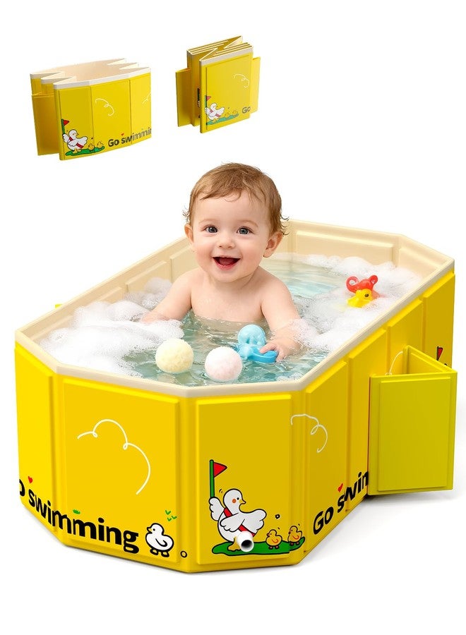 VBABY Collapsible Baby Bathtub, Portable Toddler Bathtub with 2 Drain Holes, Foldable Baby Tubs for Infants to Toddler, Travel Baby Tubs, Easy to Clean, Yellow - Image 1