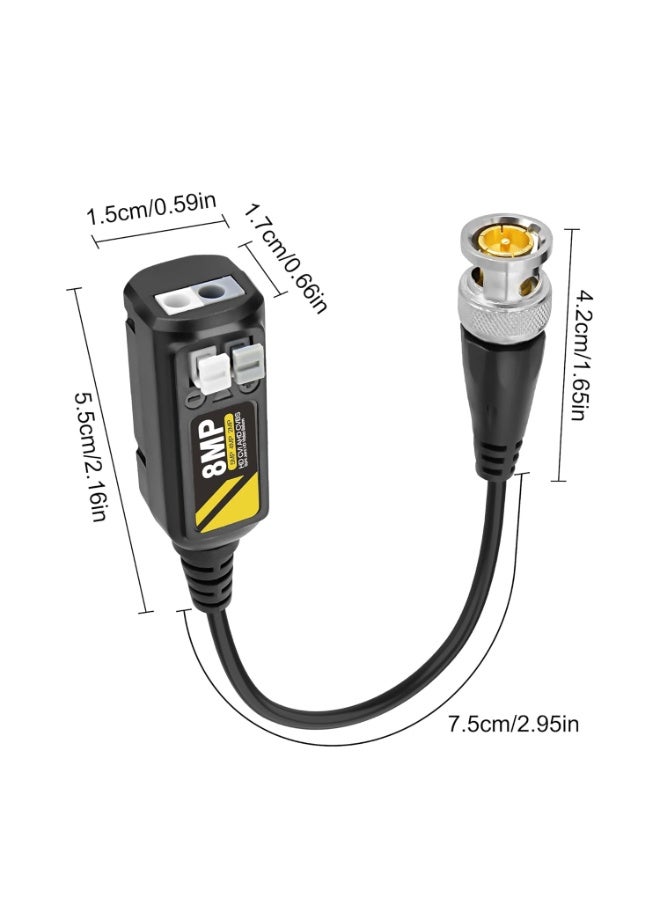 سونسر موصلات BNC BNC BNC السلبي BNC Video Balun موصلات فيديو AHD / TVI / CVI / CVBS السلبي جهاز إرسال واستقبال جهاز إرسال واستقبال لكاميرات المراقبة الأمنية 720P/960P/1080P/3MP/4MP/5MP/8MP - 2 زوج - Image 2
