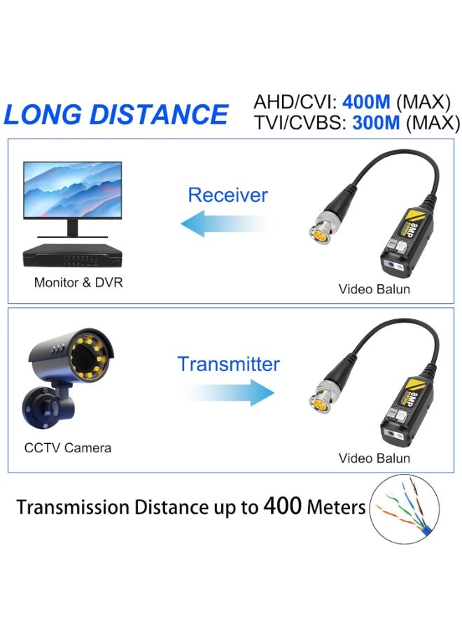 سونسر موصلات BNC BNC BNC السلبي BNC Video Balun موصلات فيديو AHD / TVI / CVI / CVBS السلبي جهاز إرسال واستقبال جهاز إرسال واستقبال لكاميرات المراقبة الأمنية 720P/960P/1080P/3MP/4MP/5MP/8MP - 2 زوج - Image 5