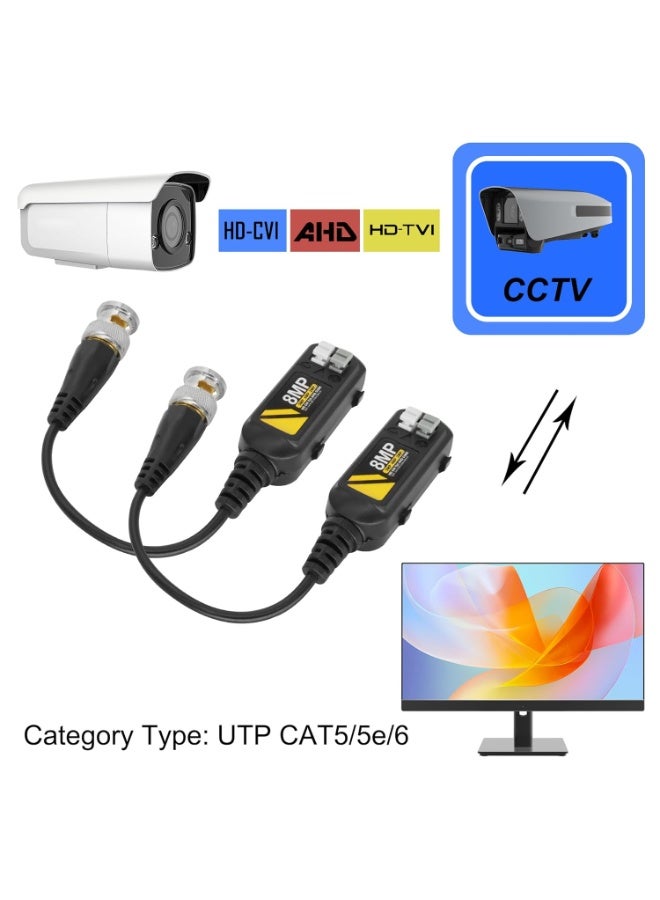 سونسر موصلات BNC BNC BNC السلبي BNC Video Balun موصلات فيديو AHD / TVI / CVI / CVBS السلبي جهاز إرسال واستقبال جهاز إرسال واستقبال لكاميرات المراقبة الأمنية 720P/960P/1080P/3MP/4MP/5MP/8MP - 2 زوج - Image 4