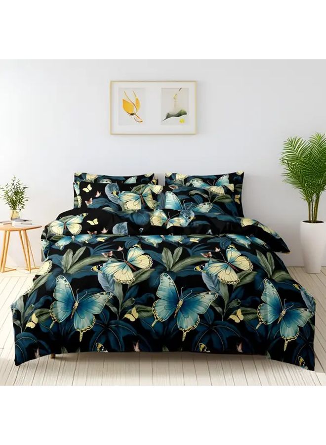 غطية لحاف من البوليستر بالفرشاة مطبوعة بفراشة باللون الأزرق البحري مجموعة من 3 قطع 78×74 × 90.55 بوصة - Image 2