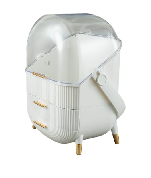 Qshare Makeup Organizer With Handle & Golden Legs - Portable Makeup Vanity Box For Travel, Dressing Table & Parlour - Cosmetic Box Use For Skincare, Cosmetic & Jewelry Holder For Women & Girls (White) - Image 2