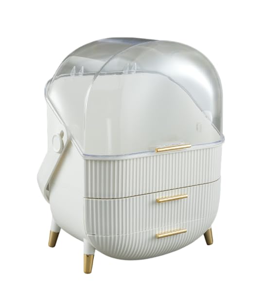 Qshare Makeup Organizer With Handle & Golden Legs - Portable Makeup Vanity Box For Travel, Dressing Table & Parlour - Cosmetic Box Use For Skincare, Cosmetic & Jewelry Holder For Women & Girls (White) - Image 4