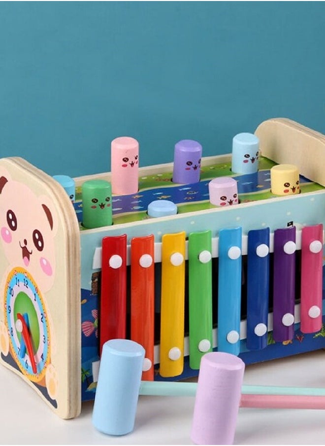 BAYBEE 3 In 1 Wooden Hammering Pounding Bench Toy For Kids With Xylophone Clock Hammer Toy Pounding Bench Musical Instrument Toy Montessori Early Learning Development Educational Hammer Toy For Kids  - Image 5