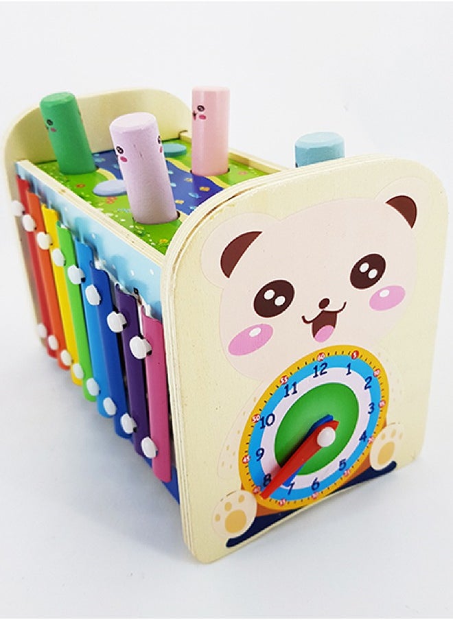 BAYBEE 3 In 1 Wooden Hammering Pounding Bench Toy For Kids With Xylophone Clock Hammer Toy Pounding Bench Musical Instrument Toy Montessori Early Learning Development Educational Hammer Toy For Kids  - Image 3