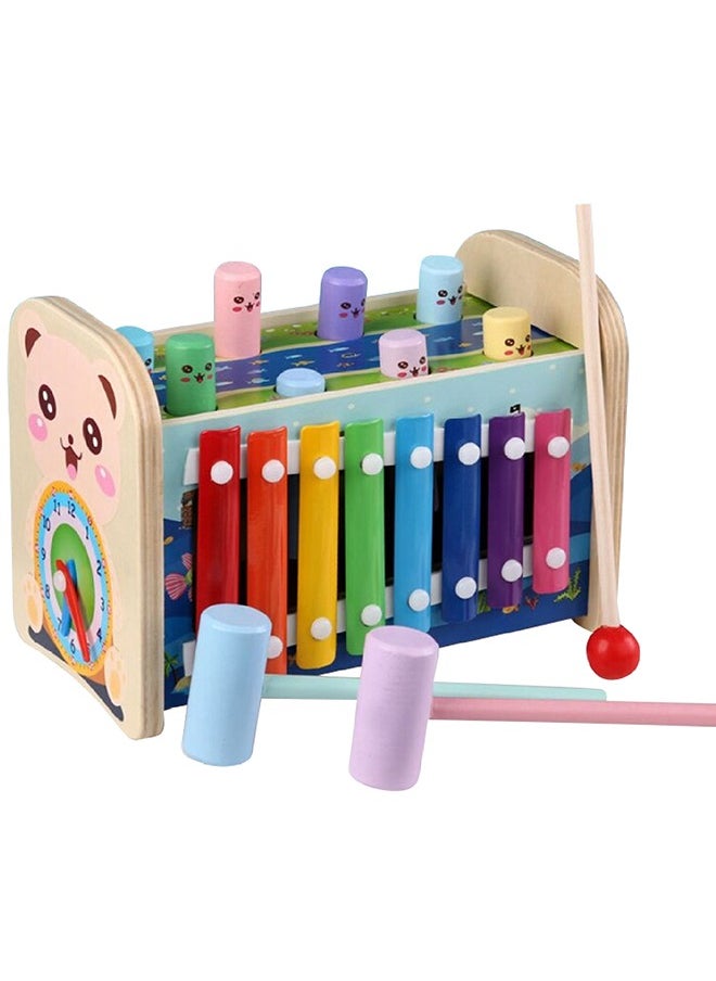 BAYBEE 3 In 1 Wooden Hammering Pounding Bench Toy For Kids With Xylophone Clock Hammer Toy Pounding Bench Musical Instrument Toy Montessori Early Learning Development Educational Hammer Toy For Kids  - Image 1