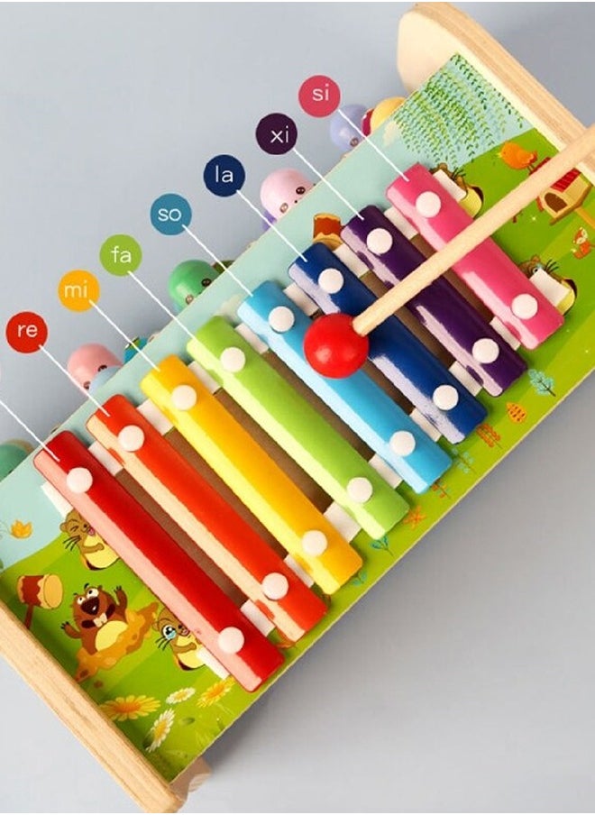 BAYBEE 3 In 1 Wooden Hammering Pounding Bench Toy For Kids With Xylophone Clock Hammer Toy Pounding Bench Musical Instrument Toy Montessori Early Learning Development Educational Hammer Toy For Kids  - Image 4