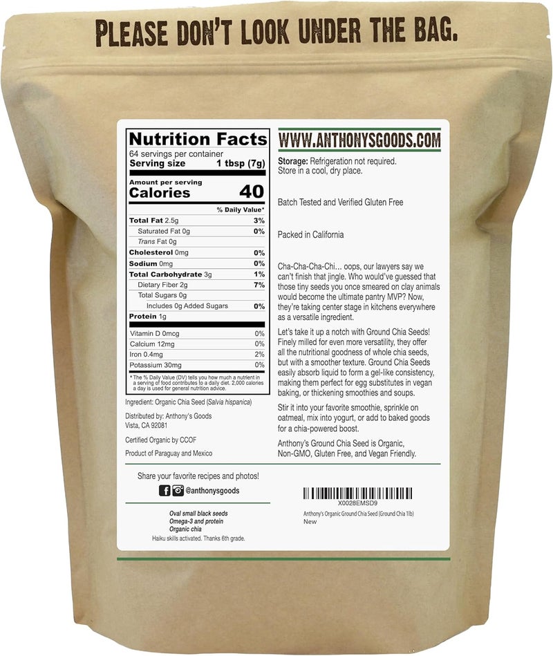 Anthony's Organic Ground Chia Seed, 1 lb, Finely Ground, Cold Milled, Gluten Free, Non GMO (Pack of 2) - Image 2