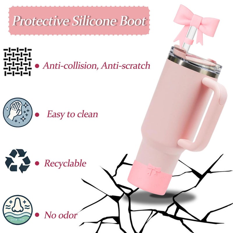 Lnulyaciy Bow Silicone Protective for Stanley Boot for 20/30/40Oz, 2 Pack for Stanley Cup Accessories Compatible 12-24Oz for Hydroflask Boot and More (Pink Set) - Image 3