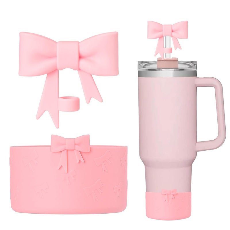 Lnulyaciy Bow Silicone Protective for Stanley Boot for 20/30/40Oz, 2 Pack for Stanley Cup Accessories Compatible 12-24Oz for Hydroflask Boot and More (Pink Set) - Image 1