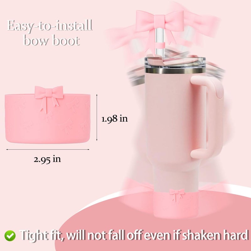 Lnulyaciy Bow Silicone Protective for Stanley Boot for 20/30/40Oz, 2 Pack for Stanley Cup Accessories Compatible 12-24Oz for Hydroflask Boot and More (Pink Set) - Image 5