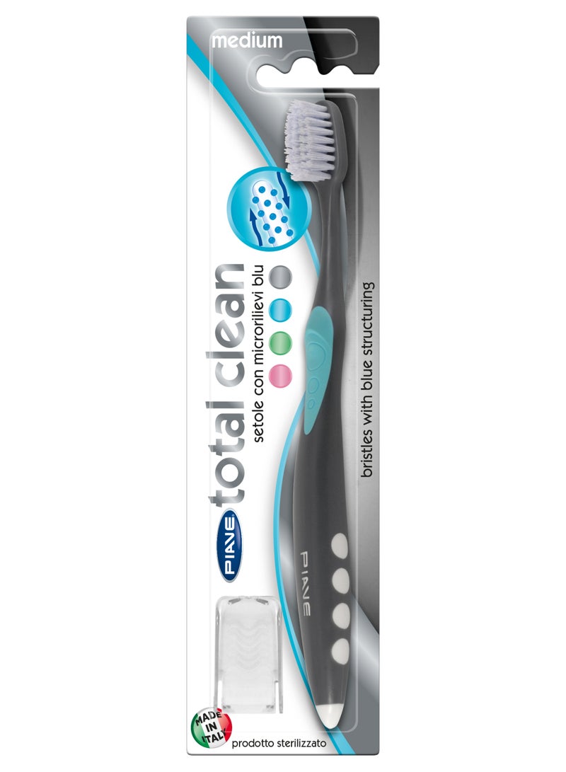 Piave Total Clean Medium Toothbrush, Deep Cleaning Bristles, Gentle on Gums, Ergonomic Handle, Daily Oral Care for Adults - Image 2