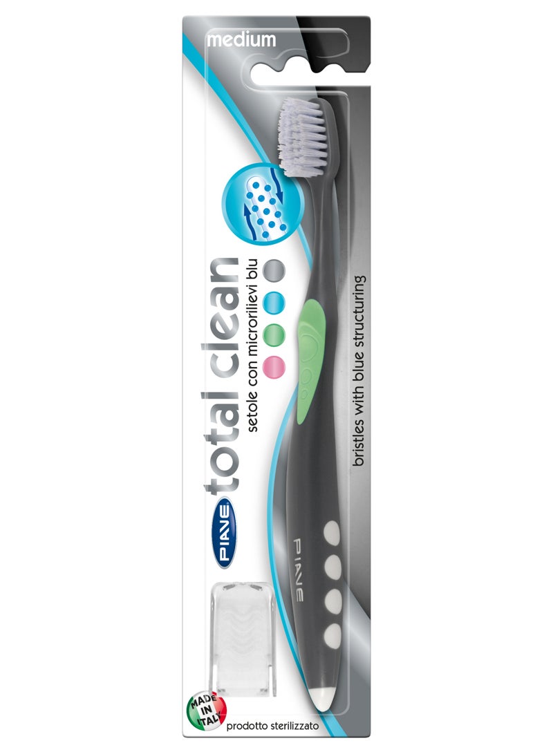 Piave Total Clean Medium Toothbrush, Deep Cleaning Bristles, Gentle on Gums, Ergonomic Handle, Daily Oral Care for Adults - Image 1