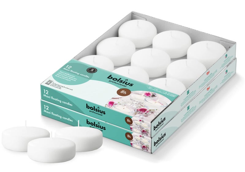 BOLSIUS BOLSIUS 3 Inch White Floating Candles  24 Count Unscented  Premium European Quality  Imbue Breathtaking Ambiance for Romantic Wedding Centerpieces Decorations Events Pool Holiday and Parties 