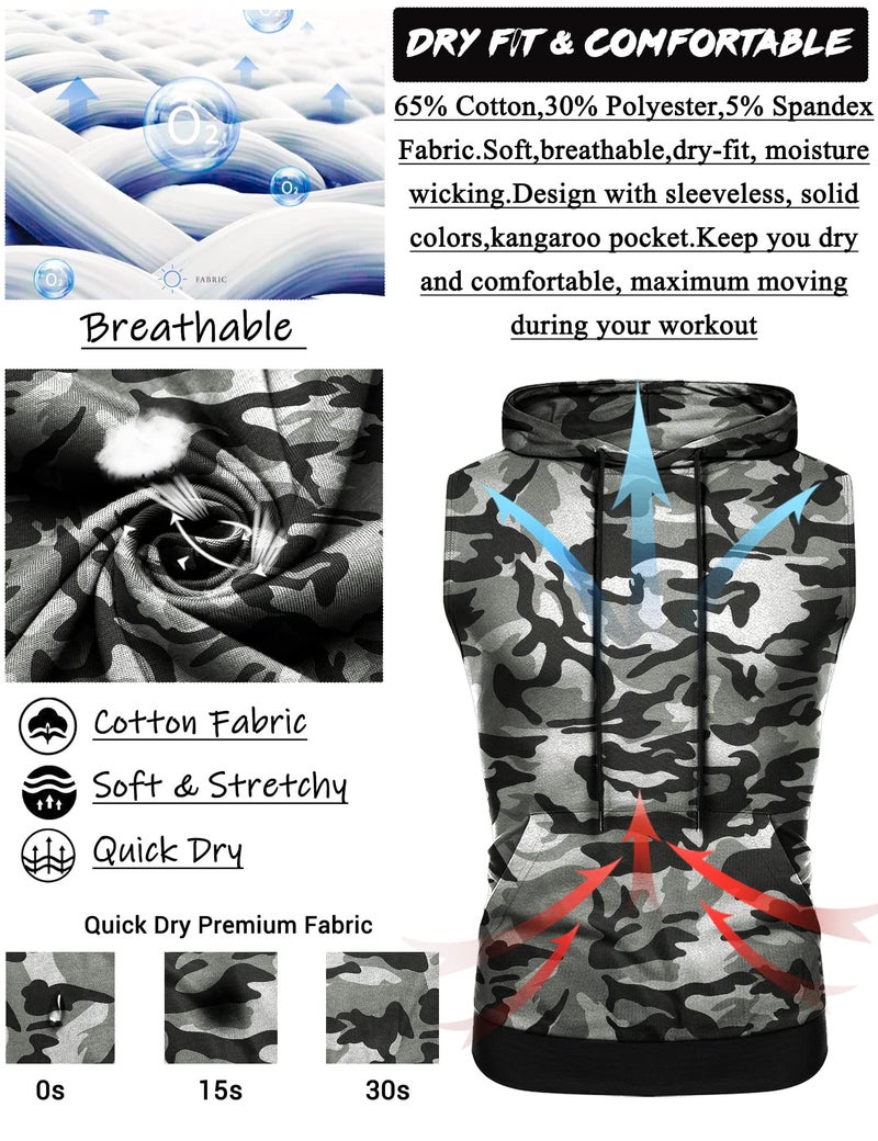 Amussiar Mens Workout Tank Tops with Hood Sleeveless Gym t-Shirt Muscles Tees Athletic Pockets Grey-Camouflage - Image 4