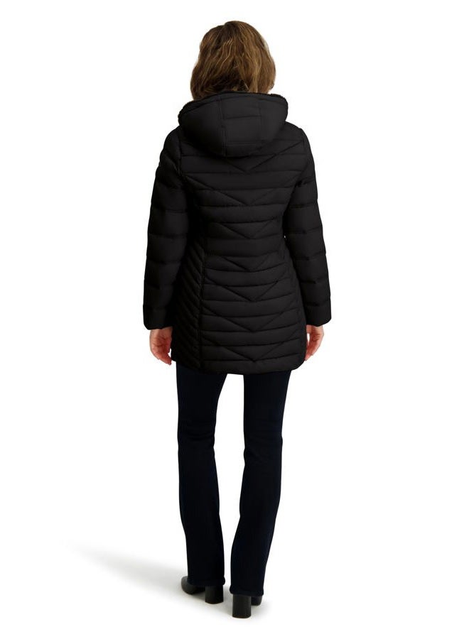 NAUTICA Women's Stretch Puffer Jacket with Faux Fur Lined Hood – Wind & Water-Resistant Winter Coat, Black, S - Image 5