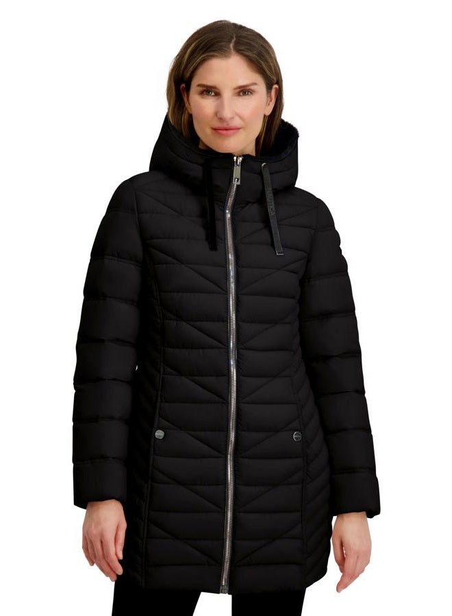 NAUTICA Women's Stretch Puffer Jacket with Faux Fur Lined Hood – Wind & Water-Resistant Winter Coat, Black, S - Image 1