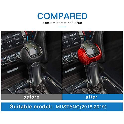 AIRSPEED Car Gear Shift Knob Cover Interior Accessories Sticker for Ford Mustang 2015-2022 Automatic, Carbon Fiber (Red) - Image 5