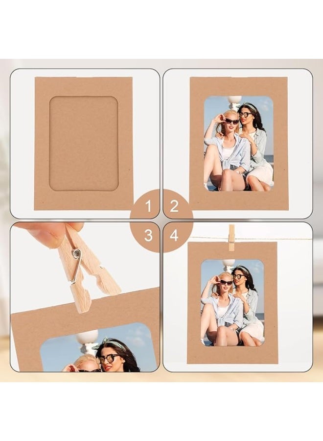 30 PCS Photo Banner, Picture Banner, Paper Photo Frames 4x6 with Rope and Clips, Suitable for DIY Display, Home, Office, Wedding and Party Decoration (White, Black, Cowhide) - Image 4