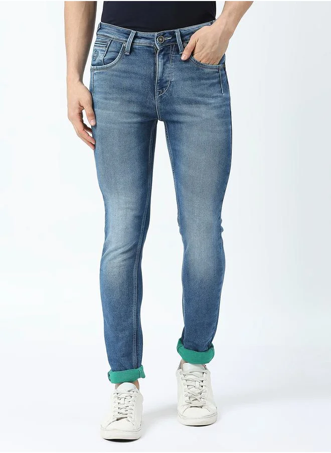 لومان بي جي 3 Mid Rise Faded Skinny Fit Jeans with Button Closure by Styli