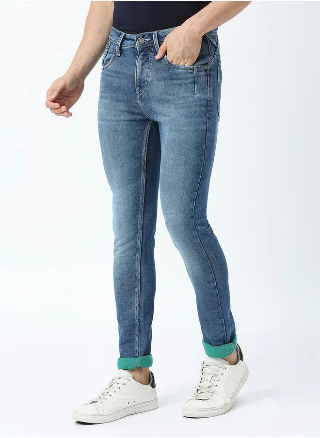 لومان بي جي 3 Mid Rise Faded Skinny Fit Jeans with Button Closure by Styli