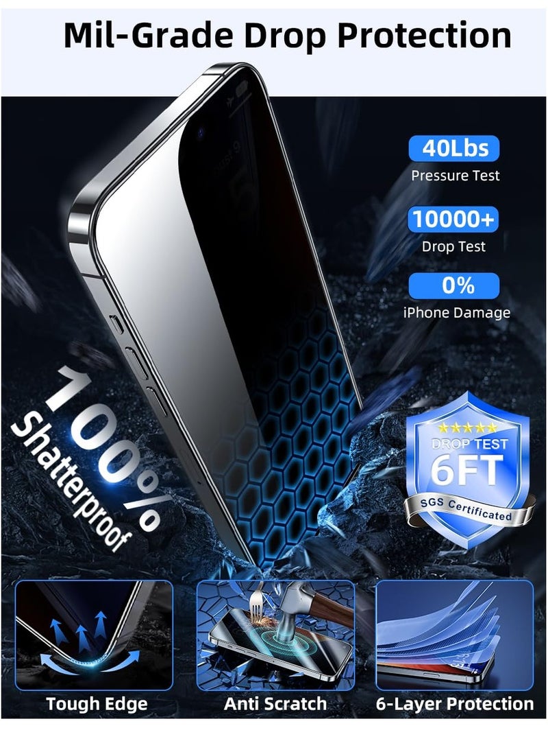BORTONY - iPhone 15 Pro Max Privacy Screen Protector [2-Pack] Glass Anti Spy Scratch Resistant 9H Hardness Bubble Free Full Coverage Case Friendly for Apple iPhone 15 Pro Max 6.7 Inch - Image 1