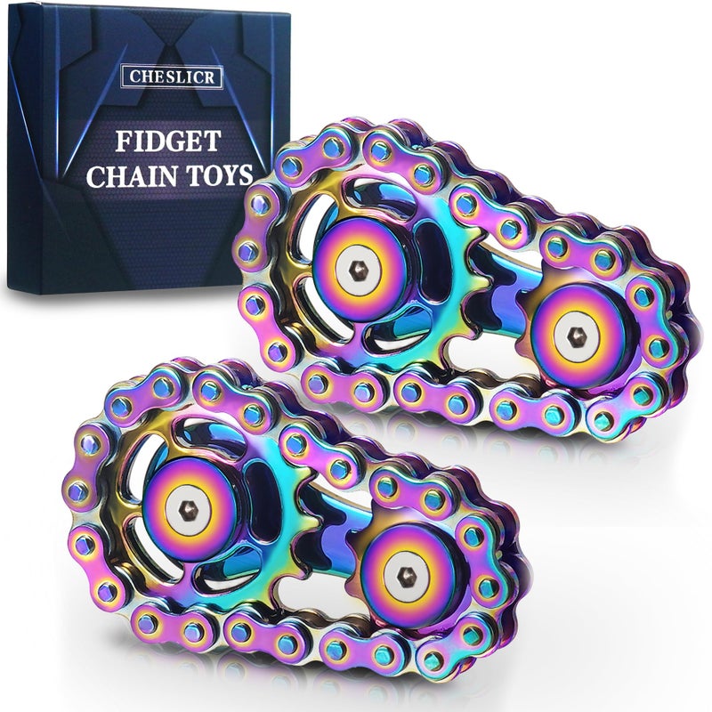 CHESLICR Fidget Spinner Toy for Adults Metal Figette Bike Chain Easter Basket Stuffer for Adult Men Pain Stim ADHD Teen Cool Gadgets Quiet Desk Offices Anxiety Relief Items Stress Tool Sensory Colorful 2pc - Image 3