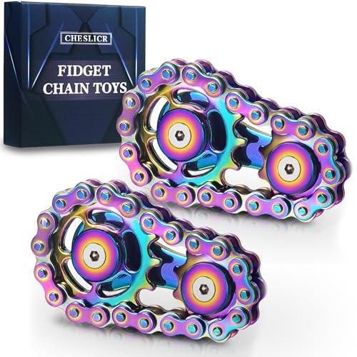 CHESLICR Fidget Spinner Toy for Adults Metal Figette Bike Chain Easter Basket Stuffer for Adult Men Pain Stim ADHD Teen Cool Gadgets Quiet Desk Offices Anxiety Relief Items Stress Tool Sensory Colorful 2pc - Image 1