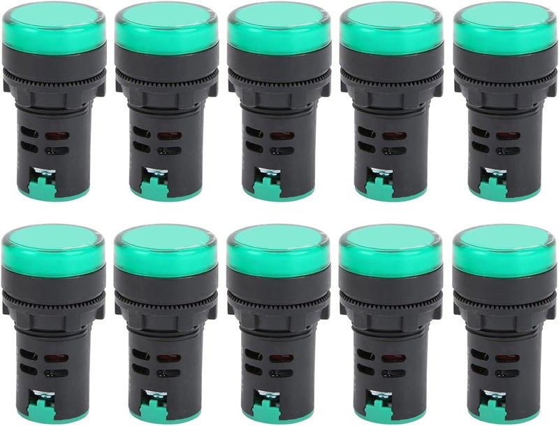LED Indicator Light 10PCS, High Brightness Green Signal Lamp, 22mm AC220V - Energy Efficient, Durable ABS Material, Ideal for Equipment and Instrument Indication (AC/DC12V) - Image 1