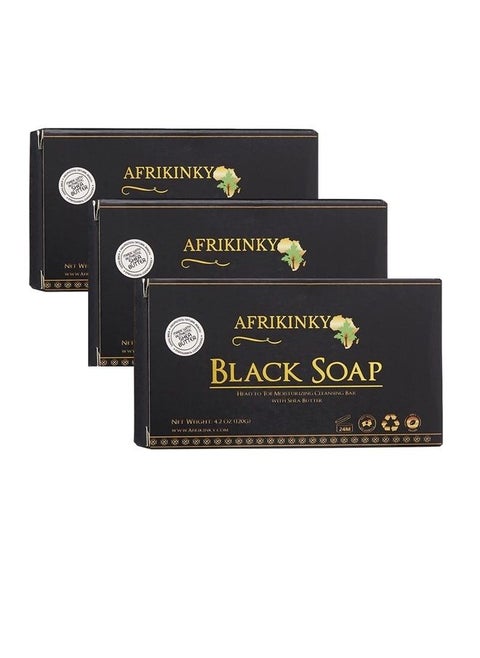 Black Soap (3 Bars) | Authentic African Black Soap | Pure Raw Grade A – Skin Nourishing, Moisturizing -For Skin,Hair Care (Ghana) Premium (3 packs)
